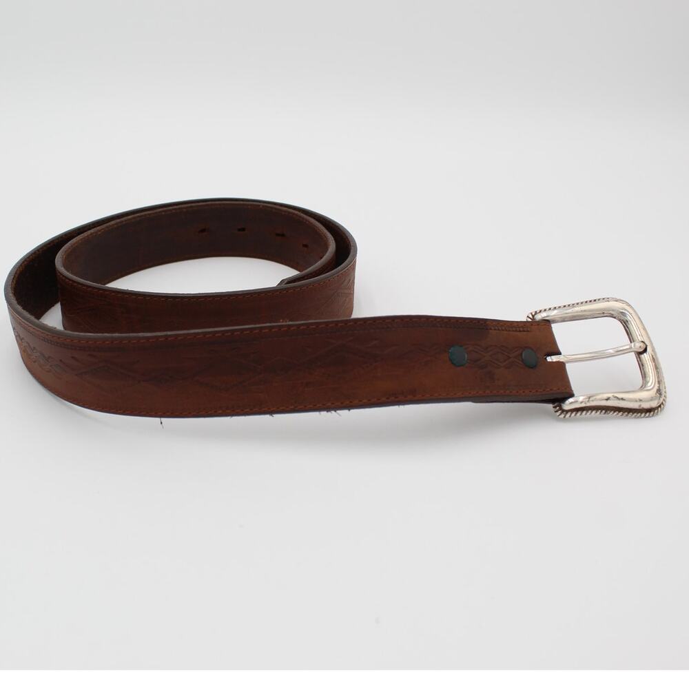 Tony Lama Belt Mens Size 40 Leather Brown Western Embossed USA Workwear Cowboy